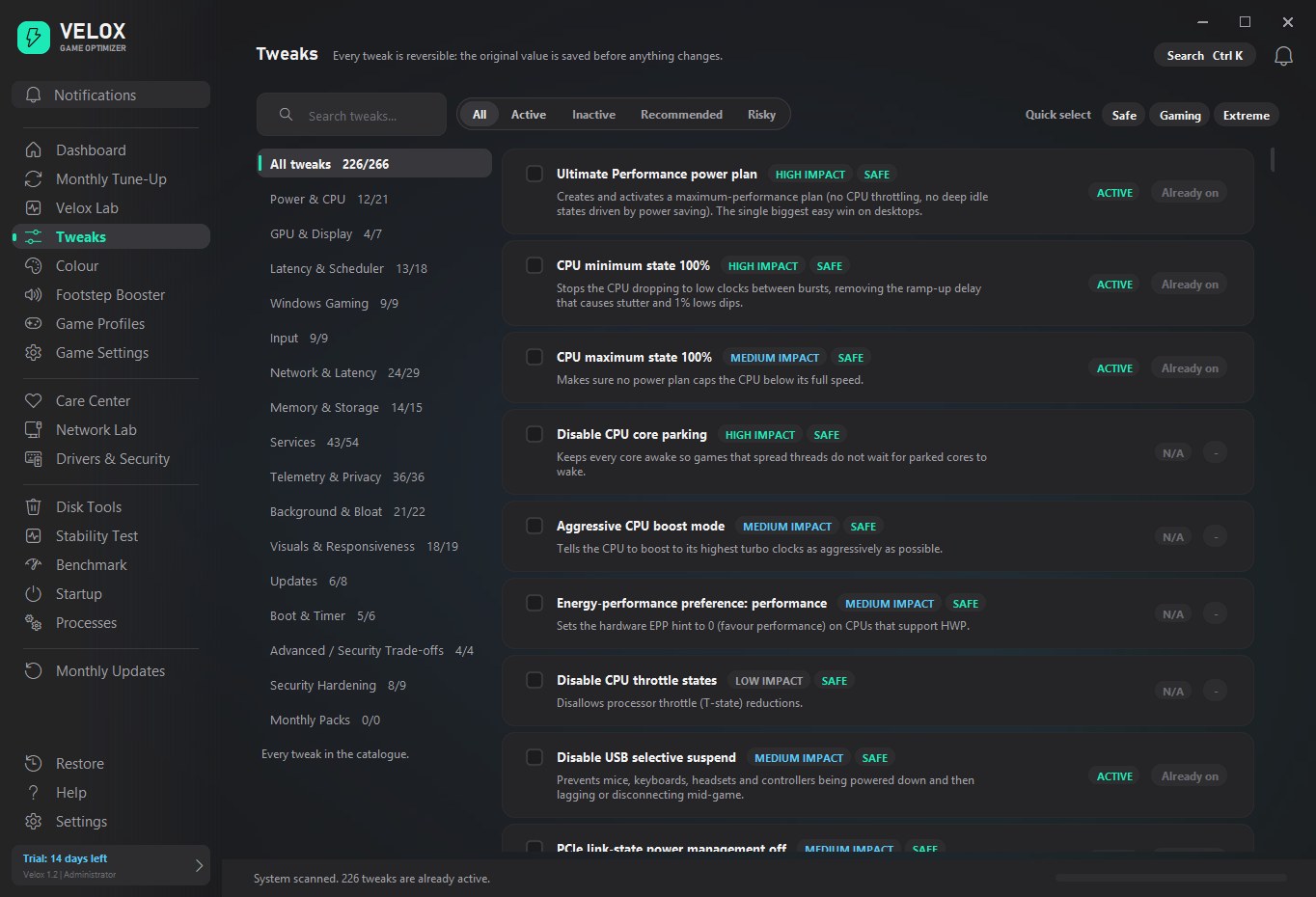 The Velox tweaks list